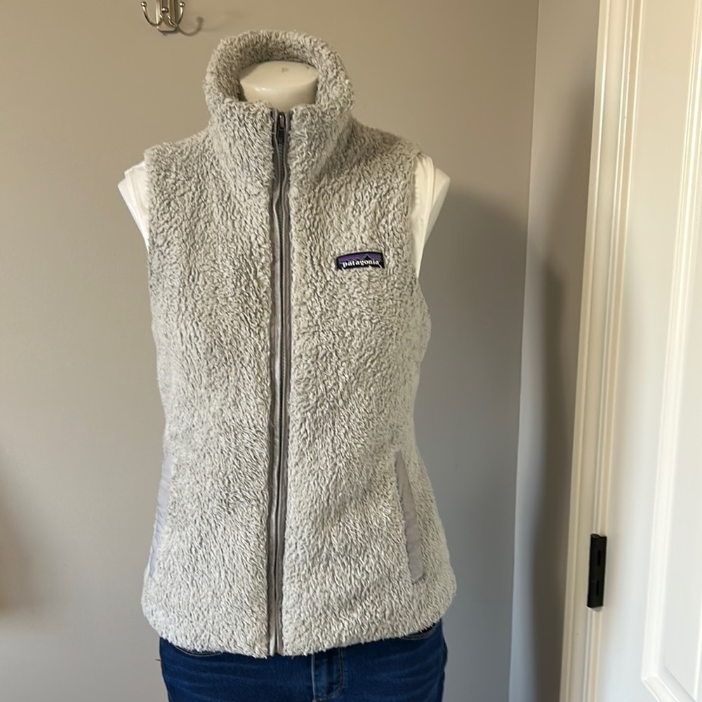 Patagonia Women's Los Gatos Vest Pebble Grey Fleece Teddy Full Zip Mock Neck S